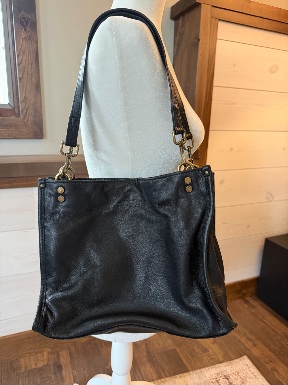 Black Leather Shoulder Tote Bag